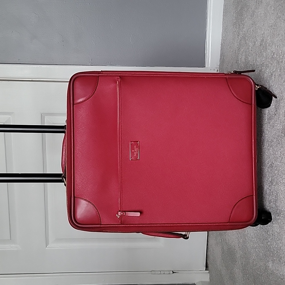 Kate spade red leather carry on luggage suit case